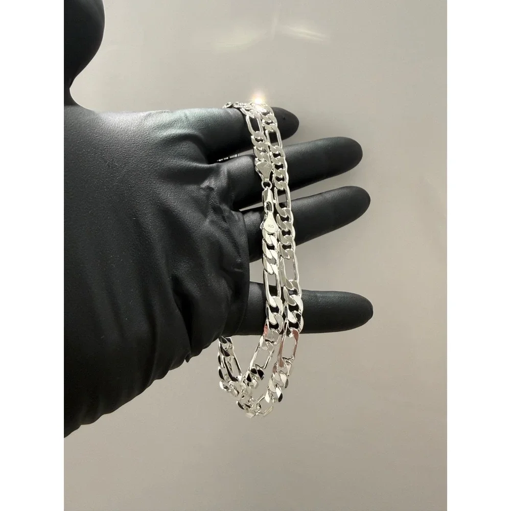 figaro chain necklace silver filled stamped 24 inch 7.5mm lobster clasp